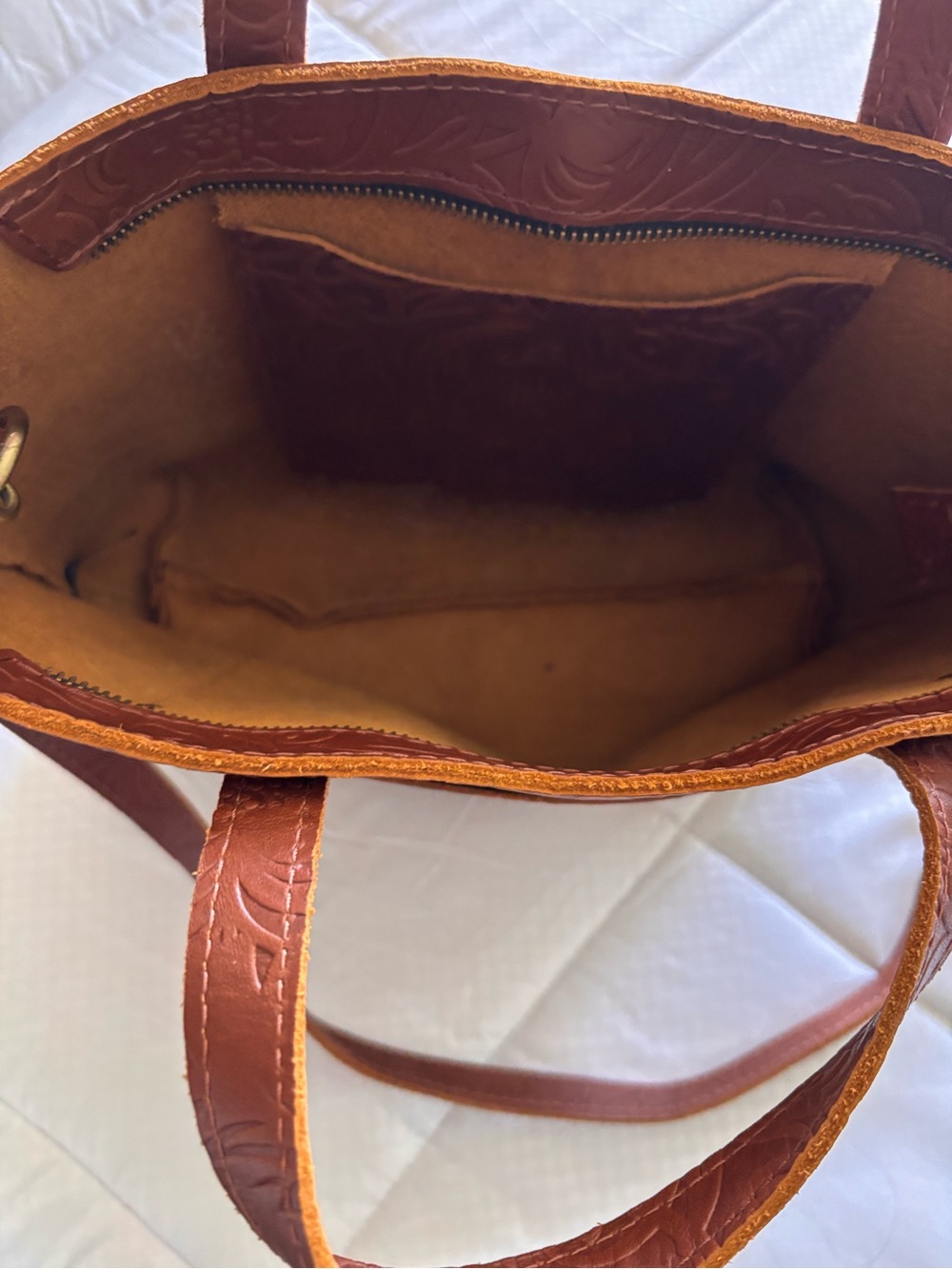 Portland Leather Tan Embossed Leather Tote